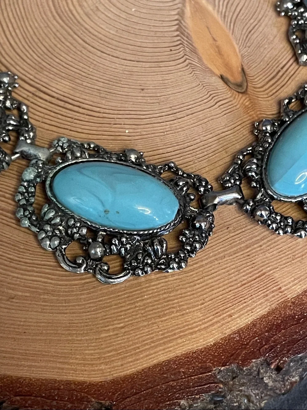 Vintage Boho Turquoise & Silver Filigree Statement Choker Necklace